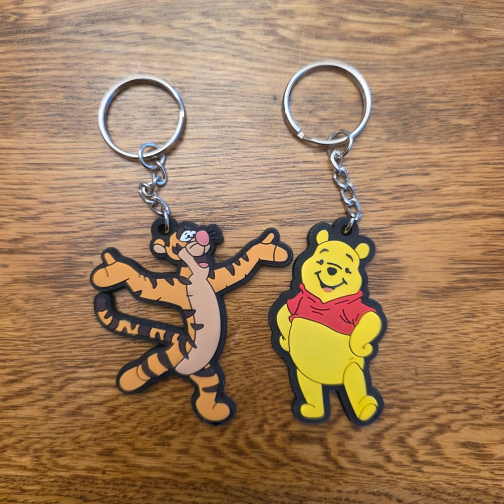 Disney Winnie the Pooh and Tigger Rubber Keychain Set 2 Piece Yellow Red Orange